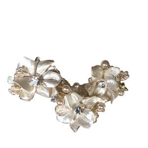 Wedding Party Hair Clip Vinyl Faux Pearl Beaded Flower Cream White